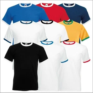 FRUIT OF THE LOOM New Mens Crew Ringer T-Shirt Sports Top Casual Contrast Tee - Picture 1 of 14