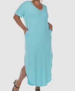 White Mark Women's Blue V-Neck Short Sleeve Maxi Dress Plus Size 3XL - Picture 1 of 3