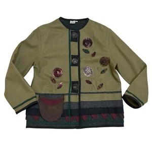 Giacca foderata prezzemolo e salvia donna taglia L BLAZER BOUTIQUE PEZZO ARTISTICO RICAMATO - Foto 1 di 5
