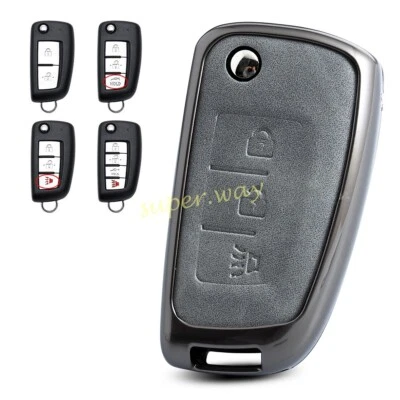 Metal Leather Car Key Fob Case Cover For Nissan Rogue X-Trail Qashqai Kicks Juke - Image 1 of 4