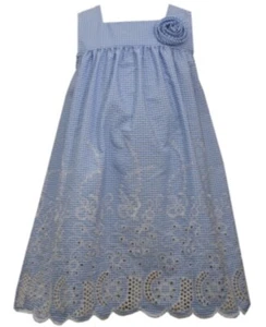 Little Girls Embroidered Border Button Back Sundress Size 4 - Picture 1 of 1