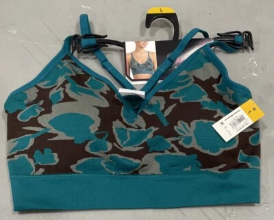 No Boundaries Juniors' Teal & Brown Floral V-Neck Bralette Size L NEW - Image 1 of 2