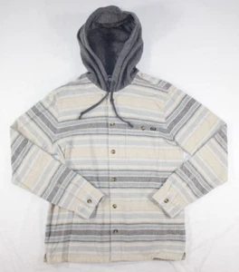 Billabong Boy's Baja Hooded Flannel Shirt Button Up Striped Youth Size L - Picture 1 of 10