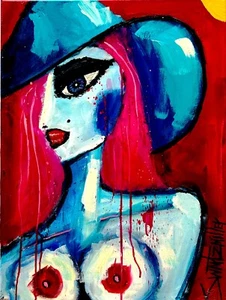 BIG Pop Art COLORFUL LADY NUDE 18" X 24" canvas PAINTING SWARTZMILLER DNA wall - Picture 1 of 17