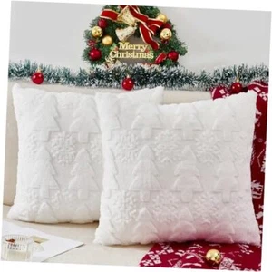 Christmas Pillow Covers 20'' x 20'' Set of 2, Soft Faux Wool Fur 3D Embroidery - Picture 1 of 8