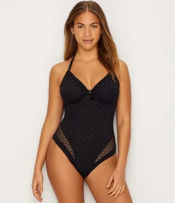 Traje de baño de una pieza con aros halter náufrago Pour Moi, negro, EE. UU. 34I, UK 34G Foto 1 de 4