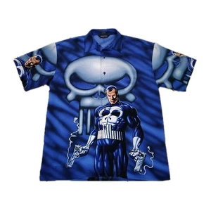 2001 Marvel Vintage Changes Punisher All Over Print Button Down Shirt Sz L Y2K - Picture 1 of 4