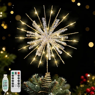 Christmas Snowflake Tree Topper, 12.2 in 30 LED Xmas Tree Topper with Glitter... - Image 1 of 4