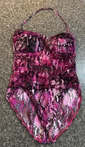 La Blanca One Piece Women’s 16 Hot Pink & Black Snake Skin Strapless/ Halter Top - Picture 1 of 20