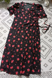 Gorgeous Floral Wrap Summer Dress 👗 Red Pink 20 22 - Picture 1 of 9