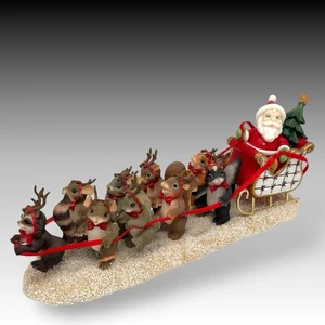Charming Tails Fitz & Floyd 2001 Dash Away All Santa Sleigh Figurine 87/130 Sign - Picture 1 of 7