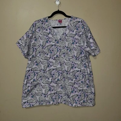 365 Workwear Women's Butterfly Floral Scrub Top Size 2XL - Image 1 of 4