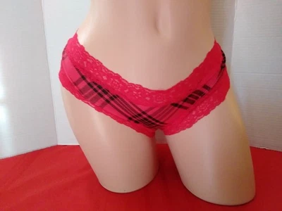 Panties NWT Victoria's Secret PINK Red Plaid w/Lace Trim Size M 2018 - Image 1 of 4
