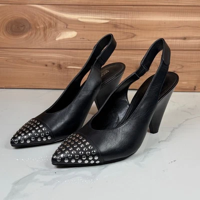 MICHAEL KORS Tacones de cuero negro con tachuelas en punta con cordones para mujer talla 6,5 M Foto 1 de 4