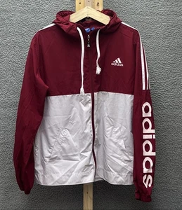 Adidas Originals Jacke Herren M rot weiß Full Zip Windbreaker Taschen Hoodie - Bild 1 von 10