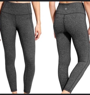 ATHLETA High Waist Criss Cross Power Up 7/8 Tight Leggings GRAY, BLACK - SMALL - Image 1 of 4