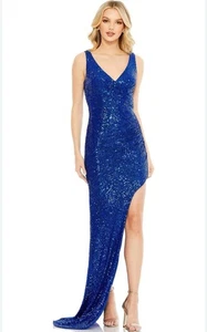 Ieena for Mac Duggal A11275 Blue Sequin Gown Size 10 NWT Asymmetrical Slit - Picture 1 of 7