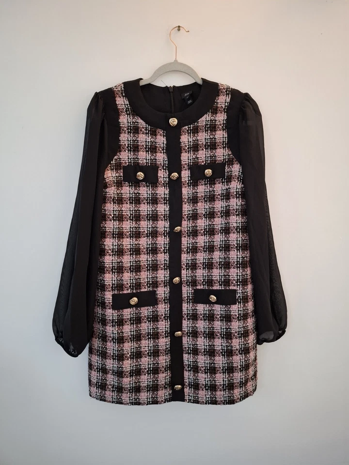Mini Vestido River Island Negro Rosa Cuadros, Talla 10 Nuevo con Etiquetas Otoño Invierno Informal Trabajo Foto 1 de 4