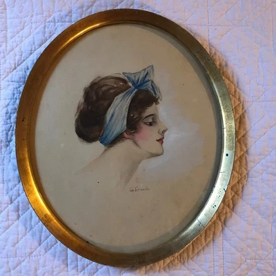 Antigua dama mujer retrato acuarela PINTURA arte original vintage por Edwards Foto 1 de 4