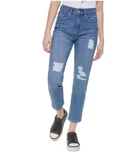 Karl Lagerfeld Womens Distressed Straight Leg Jeans - Picture 1 of 1