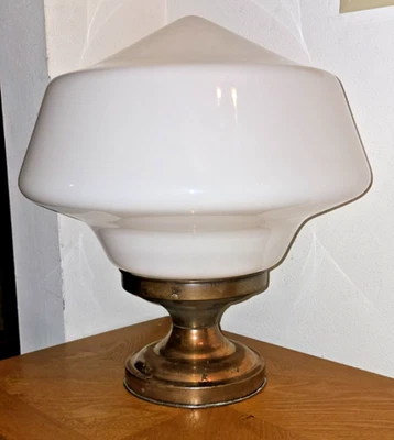 VTG School House Flush Mount Ceiling Light Fixture Milk Glass Globe 14" WIDE - Image 1 of 4