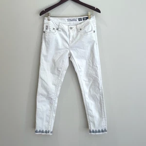 Jeans Miss Me donna 28 bianco blu elasticizzato vita media skinny impreziosito ricamo - Foto 1 di 13