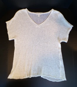 Eileen Fisher Linen Nylon Blend Lightweight Knit Mesh White Short Sleeve Size SM - Picture 1 of 5