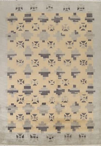 Gold Geometric Gabbeh Plush Wool Handmade 8x10 Area Rug Modern Dining Room Size - Picture 1 of 12