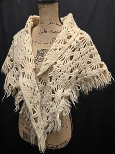 New Handcrafted Chunky Crochet Boho Ivory Scarf Shawl Snowflake/Flower Design - Picture 1 of 8