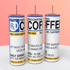Coffee Rx Prescription Bottle Caffeine Tumbler 20 ounce insulated coffee cup - Picture 1 of 1