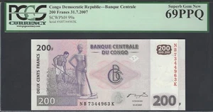 Congo Democratic Republic 200 Francs 31-7-2007 P99a Uncirculated Graded 69 - Picture 1 of 2