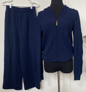 ST. JOHN Sports Navy Blue Wool Blend Knit 2 Piece Pant Suit Size P EUC! $1,695
