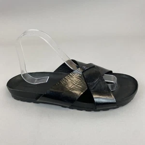 Vagabond Black Patent Leather Slip On Summer Holiday Flat Cross Sandals 41 UK8 - Picture 1 of 10