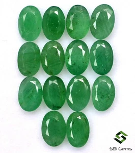 6.09 Cts Natural Emerald Oval Cut 6x4 mm Lot 14 Pcs Certified Untreated Gemstone - Picture 1 of 6