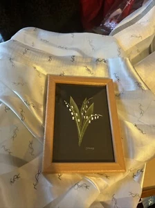 Small Vintage Hand Painted Picture Of Lily If The Valley Flower, Framed, - Picture 1 of 6
