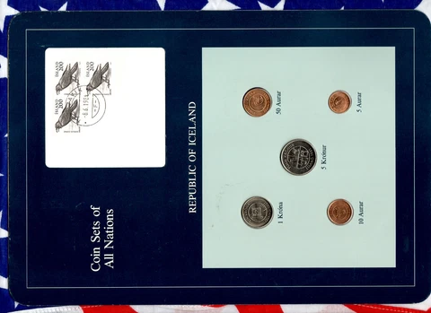 Coin Sets of All Nations Iceland w/card 1,5 krona 5,10,50 Aurar 1981 UNC 3-200 Cover