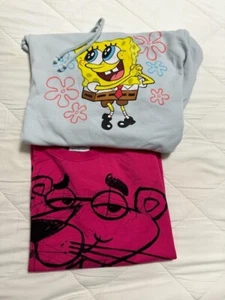 Women's Crop Spongbob Hoodie And Pink Panther Tshirt Size Small - Picture 1 of 3