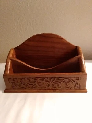 Sheela's Arts & Crafters Desk Organizer Hand Carved Simulated Wood Vintage - Image 1 of 4