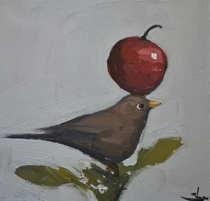 Vivek Mandalia Original Oil Painting Of A Bird And Fruit - Picture 1 of 2