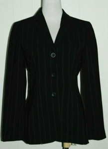 Ann Taylor Petite Black Double Pinstripe 3 Button Long Sleeve Blazer Jacket 2P - Picture 1 of 4