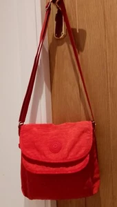 Immac cond Kipling red orange cross body shoulder bag zipped + flap + pockets - Picture 1 of 11