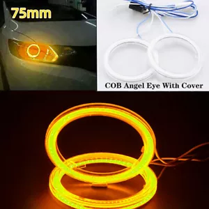 2Pcs Yellow 75mm Halo Rings COB Angel Eyes Car LED Light DRL Headlight Lamp - Picture 1 of 11