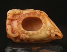 Old China natural hetian jade hand-carved statue of dragon inkstone 3.6inch