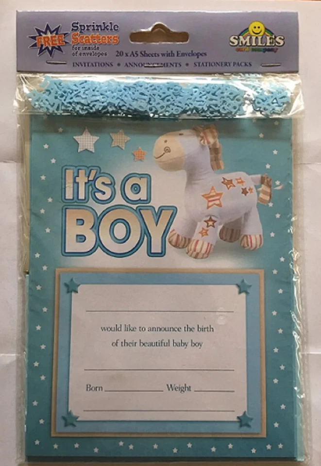 It's A Boy 20 Sheet Announcement, Envelopes, Scatters Pack - Image 1 of 1