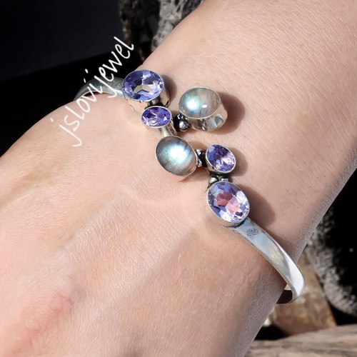 VALENTINO Bracciale artigianale in argento sterling 925 con pietre preziose ametista e labradorite sfaccettata