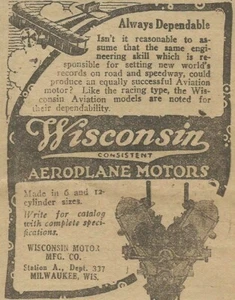 Anuncio impreso de colección Wisconsin Motor Mfg Co Milwaukee Airplane Motors Primera Guerra Mundial 1918 - Imagen 1 de 3