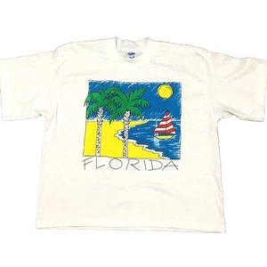 Vintage 80’s Florida Surf Beach Velva Sheen Half Crop T-Shirt Medium USA 5979 - Picture 1 of 5
