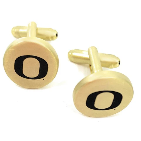 University of Oregon Ducks Cuff Links Brushed Gold Cufflink Set Cover