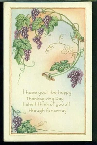 I Hope You'll Be Happy THANKSGIVING DAY Vintage Postcard Grape Vine Whitney Made - Picture 1 of 1