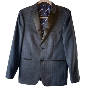 DKNY Youth Boys Shawl Collar Checkered Blazer Two Button Satin Formal Jacket 18R - Picture 1 of 12